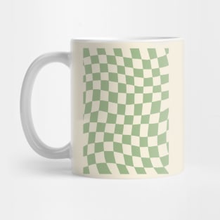 Green and Cream Distorted Warped Checkerboard Pattern I Mug